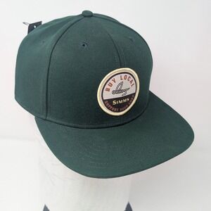Simms NWT Mens Forest Green Flat Brim Fly Fishing Hat Buy Local Patch